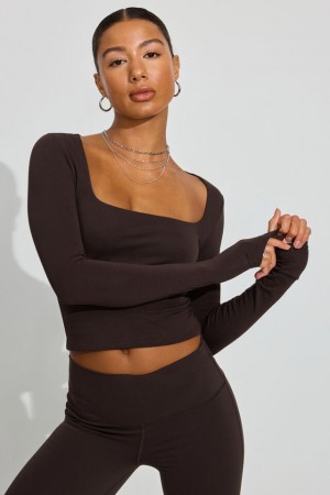 Garage Addison Square Neck Women Long Sleeve Brown | A-3691805