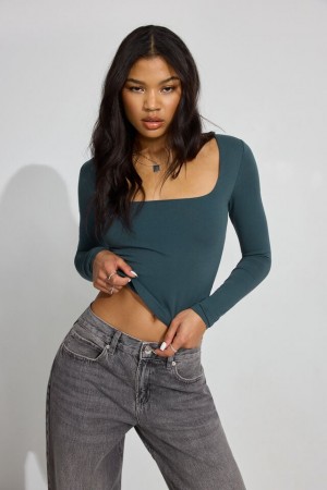 Garage Addison Square Neck Women Long Sleeve Turquoise | A-2307156