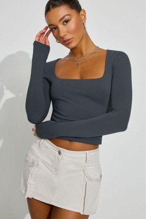 Garage Addison Square Neck Women Long Sleeve Grey | A-6387204