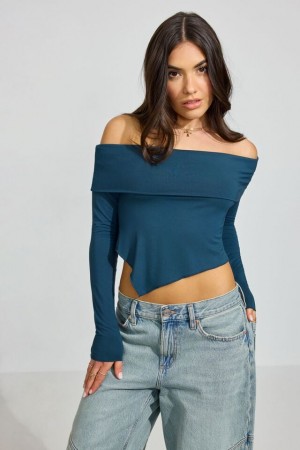 Garage Asymmetric Women Long Sleeve Turquoise | A-9230864