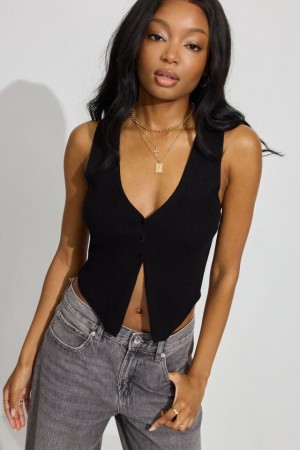 Garage Bare V Neck Women Vest Black | A-7435926