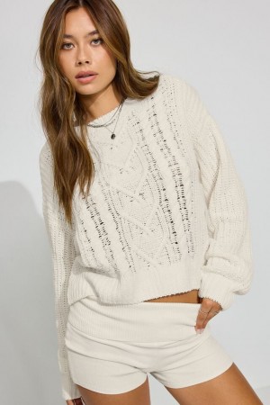 Garage Chenille Oversized Women Sweater White | A-4253190
