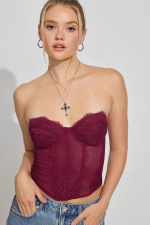 Garage Chrishell Lace Mesh Women Tank Top Purple Red | A-0513827