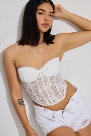 Garage Chrishell Lace Mesh Women Tank Top White | A-0578219