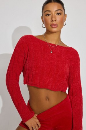 Garage Cropped Cable Women Sweater Red | A-5628394