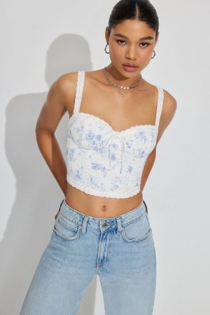 Garage Cupped Cherie Women Tank Top White / Blue | A-3861057
