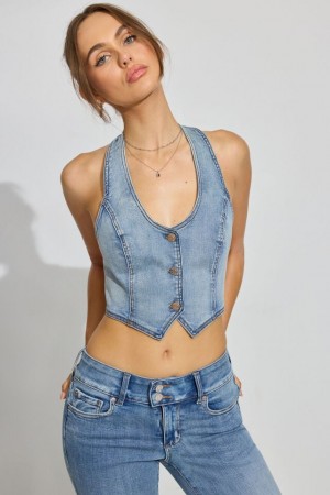 Garage Denim Halter Women Vest Blue | A-1964780