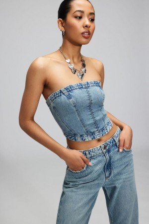Garage Denim Seamed Tube Women Tank Top Blue | A-4206973