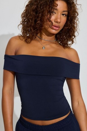 Garage Fiona Off Shoulder Women T Shirts Blue | A-6081972