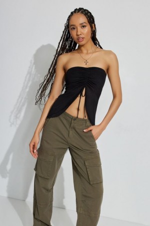 Garage Flyaway Ruched Tube Women Tank Top Black | A-9561074