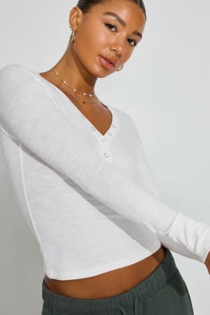Garage Henley Women Long Sleeve White | A-9631872