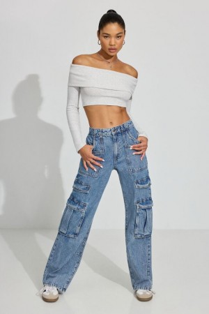 Garage High Rise Wide Women Cargo Pants Blue | A-0698142