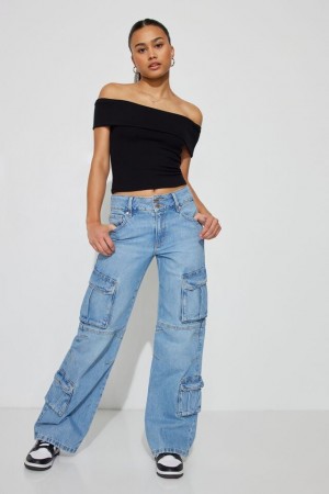 Garage High Rise Wide Women Cargo Pants Blue | A-4710698
