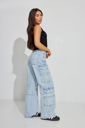 Garage High Rise Wide Women Cargo Pants Blue | A-7062851