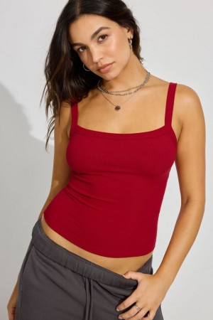 Garage Kasey Scoop Neck Ribbed Cami Women Tank Top Red | A-1723906