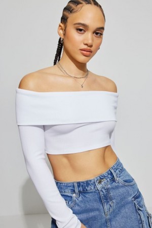 Garage Kayla Foldover Off Women Long Sleeve White | A-8951243