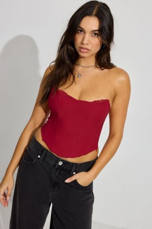 Garage Lace Trim Strapless Women Tank Top Red | A-6139758