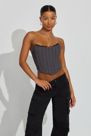 Garage Lace Trim Strapless Women Tank Top Grey | A-5309614