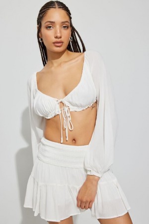 Garage Long Sleeve Micro Milkmaid Women Tank Top White | A-7801946