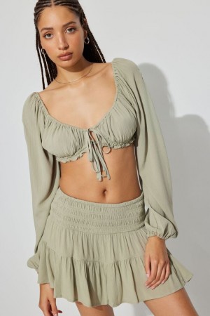 Garage Long Sleeve Micro Milkmaid Women Tank Top Green | A-5671894