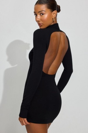 Garage Long Sleeve Open Back Women Dress Black | A-9706218
