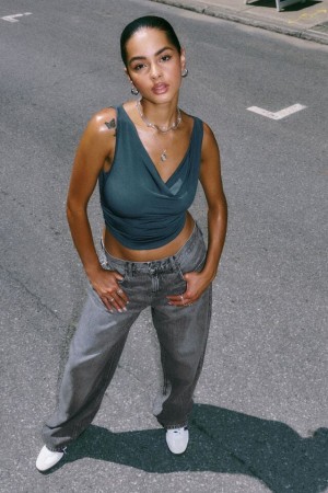 Garage Low Rise Baggy Women Jeans Grey | A-8740521