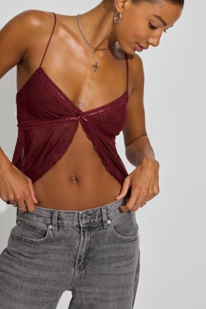 Garage Mesh Flyaway Cami Women Tank Top Dark Red | A-1690357