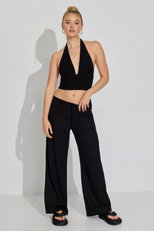 Garage Millie Linen Pull-on Women Pants Black | A-4506918