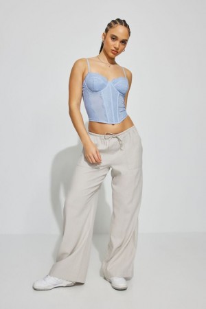 Garage Millie Linen Pull-on Women Pants Silver Beige | A-6132954