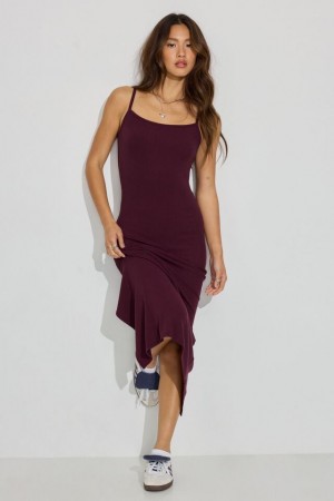 Garage Natalie Low Back Midi Women Dress Burgundy | A-3871426