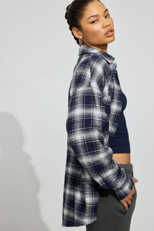 Garage Noah Plaid Button-up Women Long Sleeve Blue | A-0741698