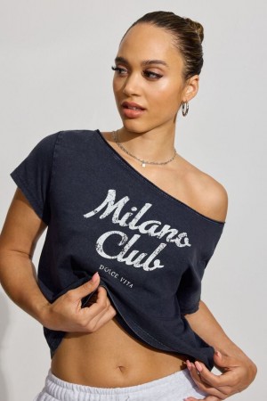 Garage Off Shoulder Women T Shirts Blue | A-8027143
