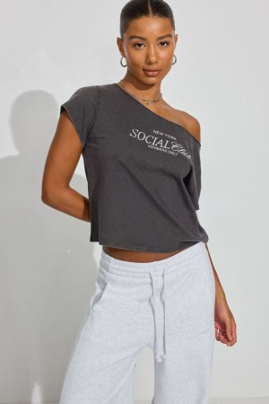 Garage Off Shoulder Women T Shirts Grey | A-7913562