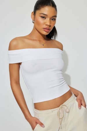 Garage Off Shoulder Women T Shirts White | A-8172349