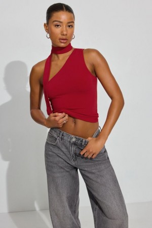 Garage One Shoulder Neck Tie Women Tank Top Red | A-4569820