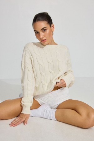 Garage Oversized Cable Women Sweater White | A-2813097