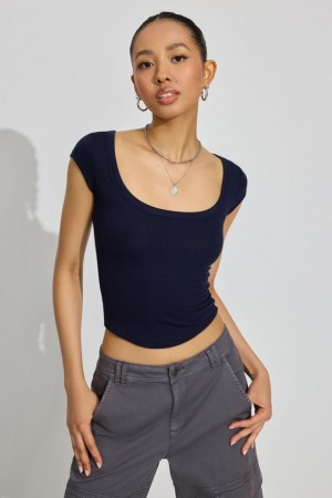 Garage Pamela Scoop Neck Women T Shirts Blue | A-9128560
