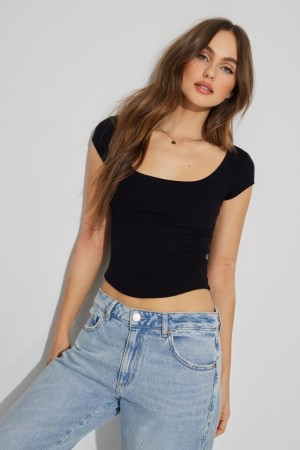 Garage Pamela Scoop Neck Women T Shirts Black | A-1479302
