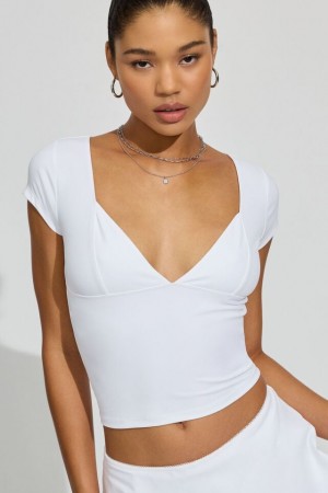 Garage Plunge Seamed Women T Shirts White | A-9153428