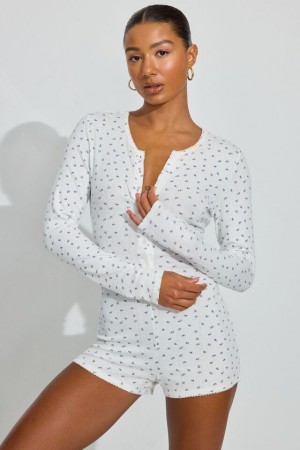 Garage Pointelle Women Rompers White / Blue | A-2971435