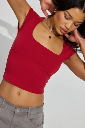 Garage Portia Square Neckline Women T Shirts Red | A-9863140