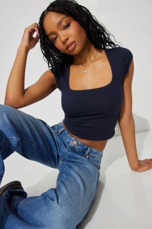 Garage Portia Square Neckline Women T Shirts Blue | A-8420195