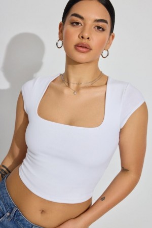 Garage Portia Square Neckline Women T Shirts White | A-0129673