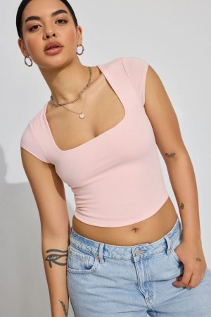 Garage Portia Square Neckline Women T Shirts Pink | A-7503621