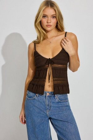 Garage Resort Lace Flyaway Women Tank Top Brown | A-1382694