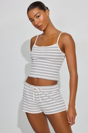 Garage Ribbed Women Shorts White / Grey | A-7965483