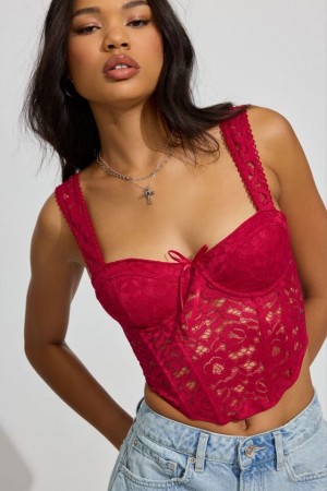 Garage Rodeo Lace Women Tank Top Red | A-0795614