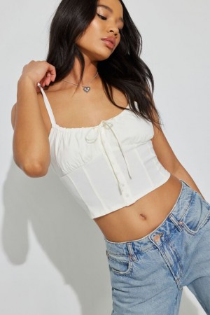 Garage Rosie Buttoned Milkmaid Cami Women Tank Top White | A-3726495