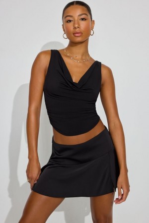 Garage Satin With Slit Women Skorts Black | A-4718639