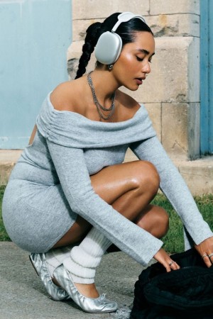 Garage Scarlet Spongy Off Shoulder Women Dress Light Grey | A-8216307